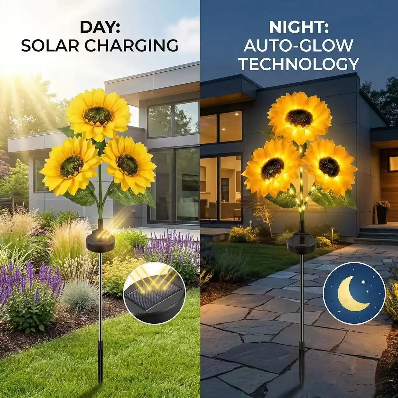 Solar Powered LED Sunflower Garden Lights Realistic Nighttime Glow for Yard Lawn Patio Porch Waterproof IP65 Energy Efficient Outdoor Lighting Durable Plastic Flowers All Weather Protection