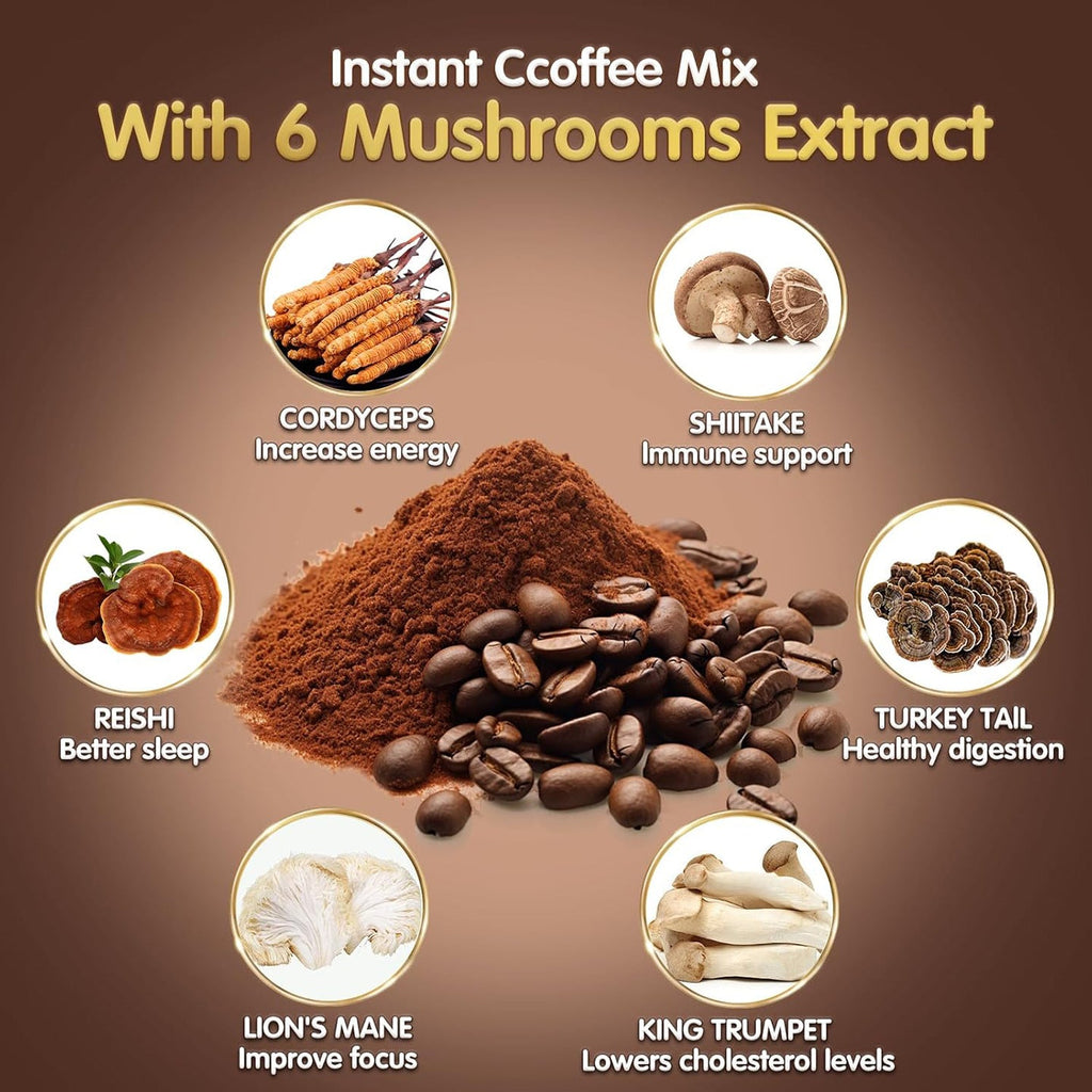 Mushroom Coffee Blend – Medium Roast Instant Coffee with 6 Functional Mushrooms