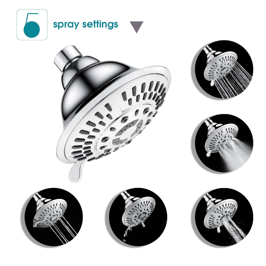 High Pressure 5-Spray Fixed Shower Head, Angle Adjustable