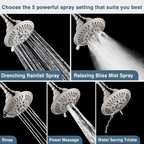 High Pressure 5-Spray Fixed Shower Head, Angle Adjustable