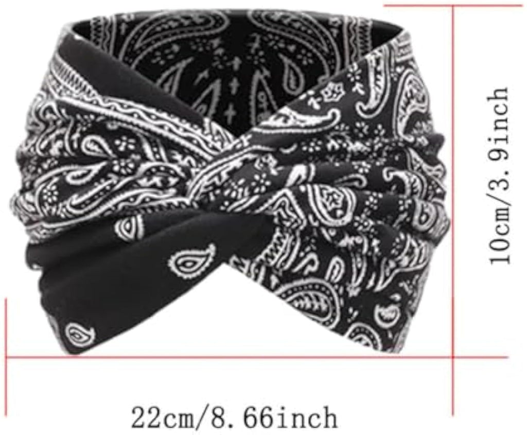 Printed Cross Yoga Headband, Print Hair Band Wide Elastic Hair Band, Twist Knot Headbands