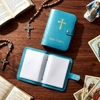 Catholic Faux Leather Holy Card Holder – Pocket Prayer Card Organizer with Snap Closure