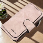 Vintage Faux Leather Long Wallet – Trifold Credit Card Holder with Snap & Zipper