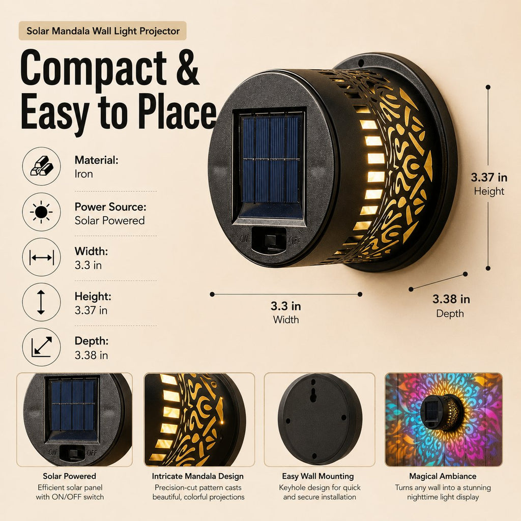 Solar Mandala Wall Light | Outdoor Garden Fence Projector Lamp