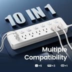 10-in-1 Multi-Outlet Power Strip – 6 AC, 3 USB-A, 1 Type-C