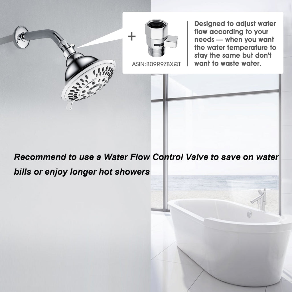 High Pressure 5-Spray Fixed Shower Head, Angle Adjustable