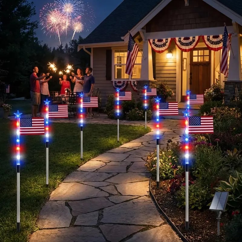 Solar-Powered American Flag Path Lights, 8-pack – Celebrating The 250th Anniversary Of American Independence