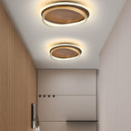 LED Modern Ceiling Lamp | Walnut & Gold Round Design
