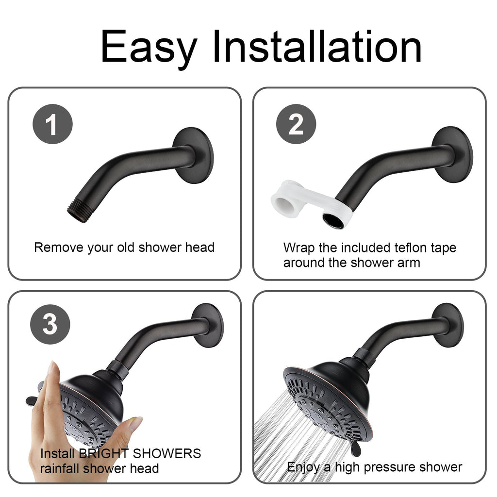High Pressure 5-Spray Fixed Shower Head, Angle Adjustable