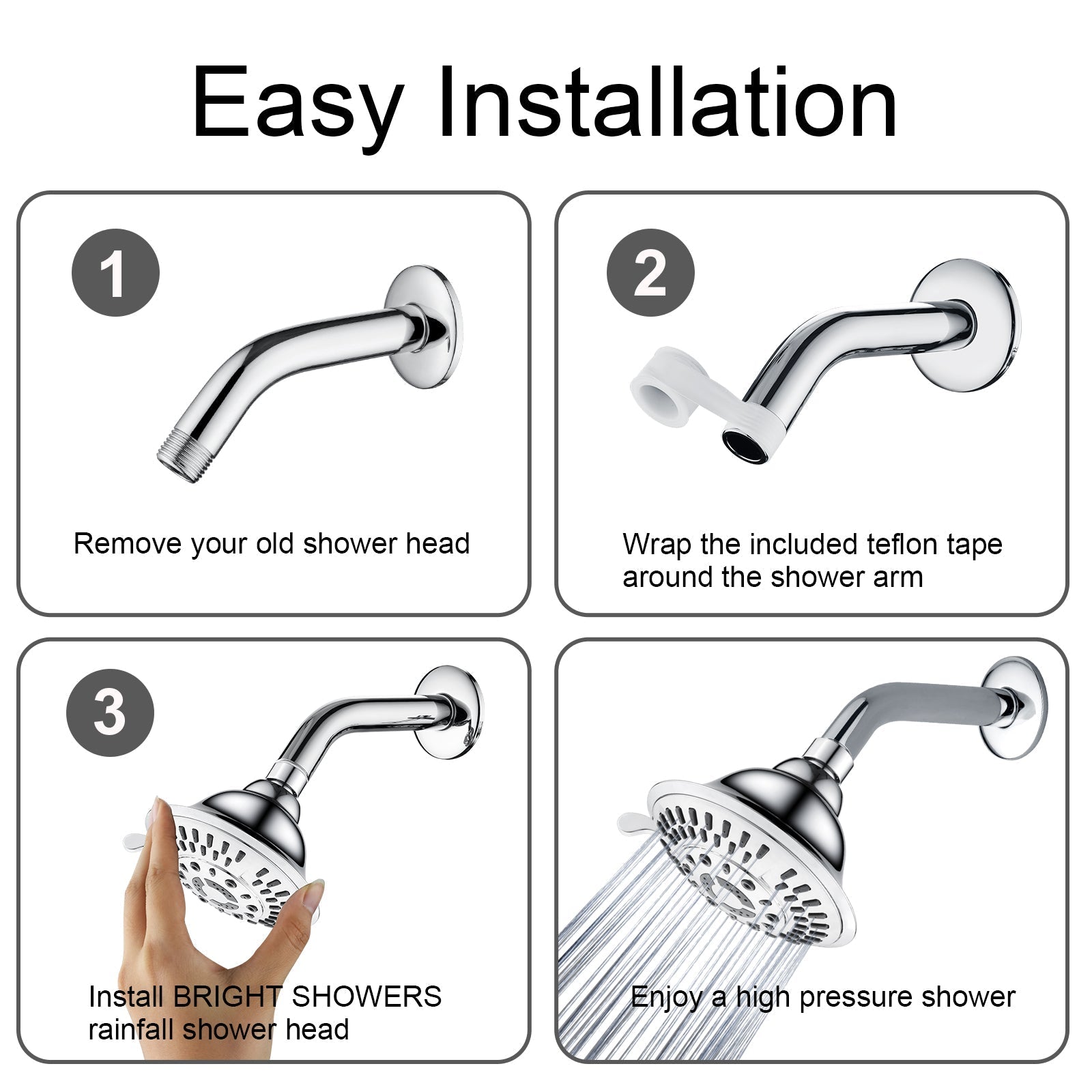 High Pressure 5-Spray Fixed Shower Head, Angle Adjustable