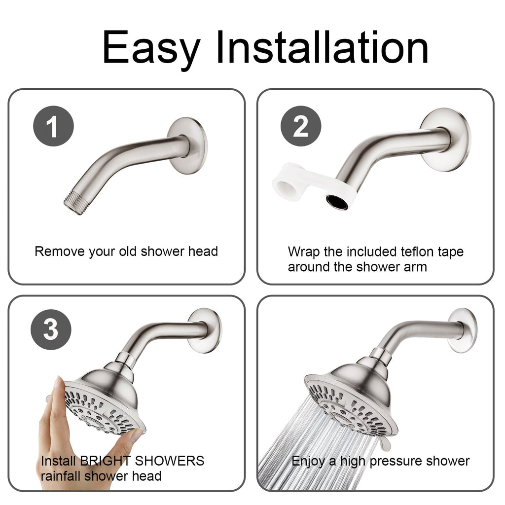 High Pressure 5-Spray Fixed Shower Head, Angle Adjustable