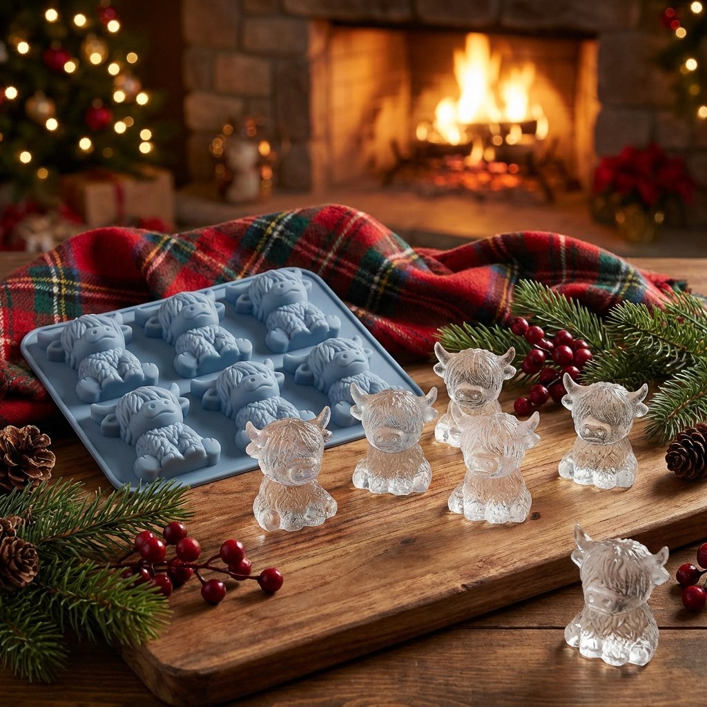 6‑Cavity Mini Highland Cow 3D Ice & Dessert Mold