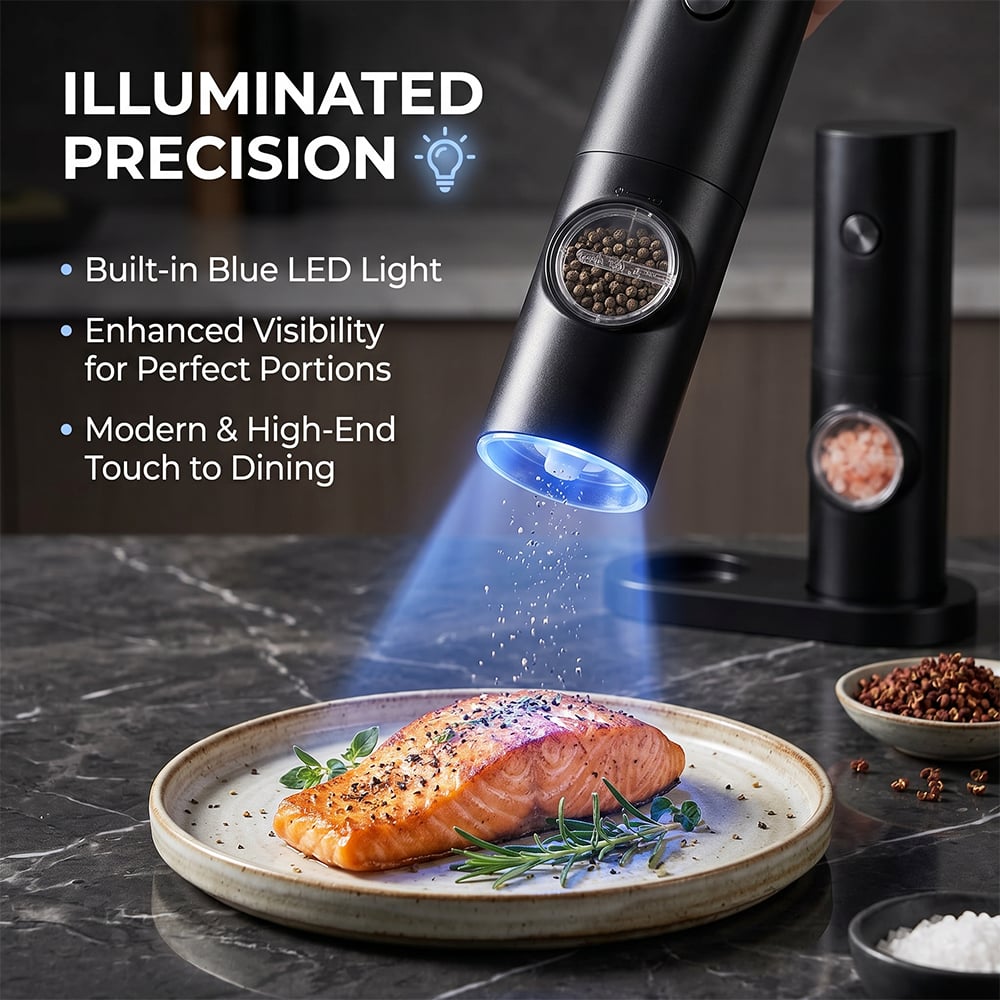 Electric Salt & Pepper Grinder Set – 2 Pack Automatic Spice Mills