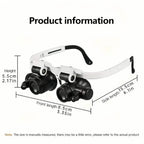 2-LED Head-Mounted Magnifier Glasses – 8x/15x/23x with Repair Light
