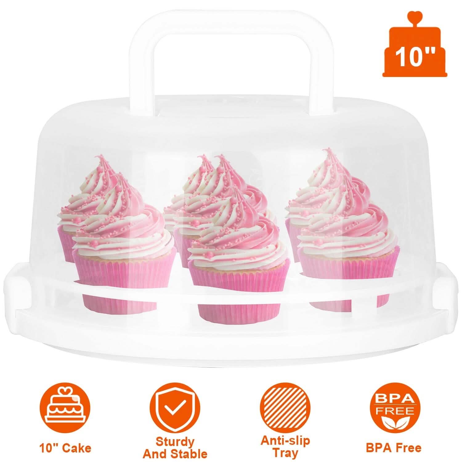 10" Cake Storage Container with Handle Plastic Cake Box