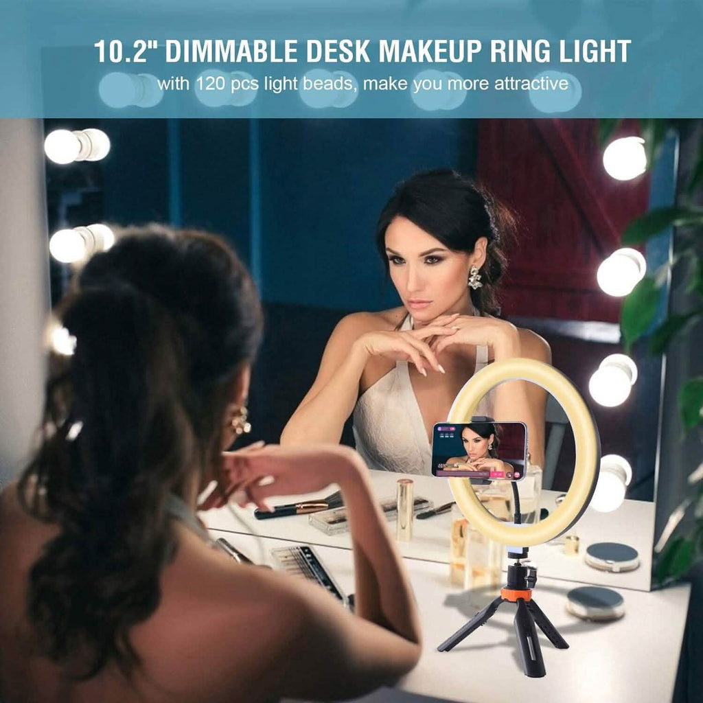 10" LED Ring Light, Selfie Ring Light with Stand and Phone Holder, 11 Brightness Levels (Refurbished)