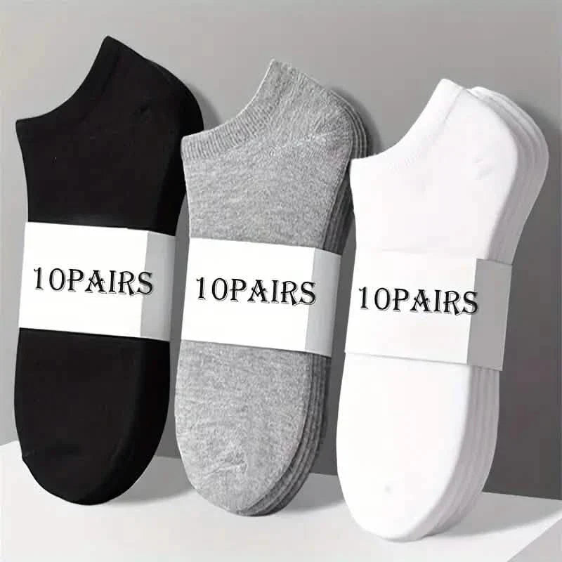 10-Pairs: Men's Solid Sport Low Cut Socks, Breathable Sweat-absorbing Comfy Soft Casual Simple Style Socks