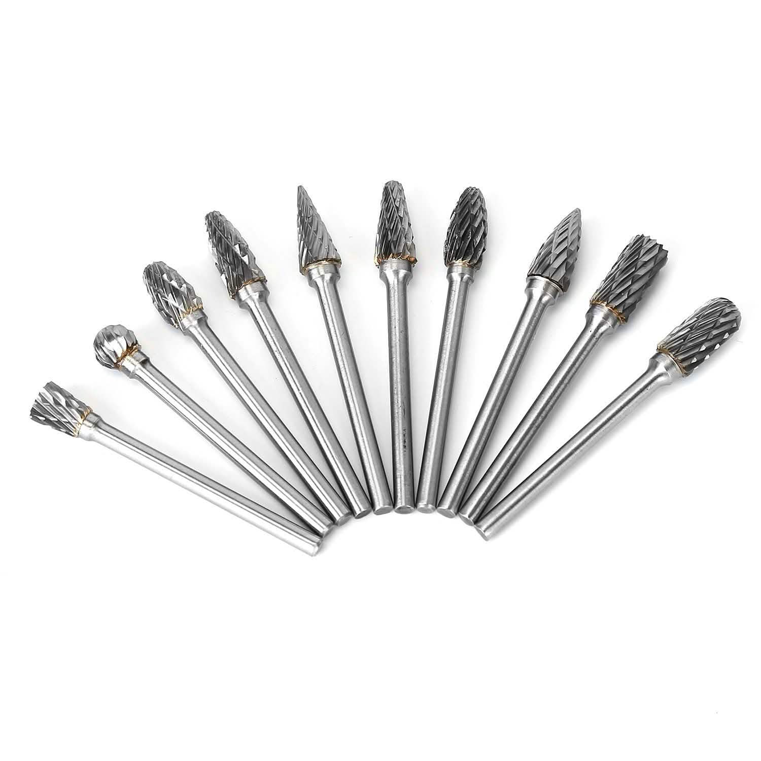 10-Piece: Double Cut Carbide Rotary Die Grinder Bit Set