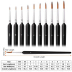 10-Piece: Miniature Detail Paint Brush Set