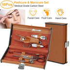 10-Piece: Pedicure, Manicure and Grooming Kit with Leather Case