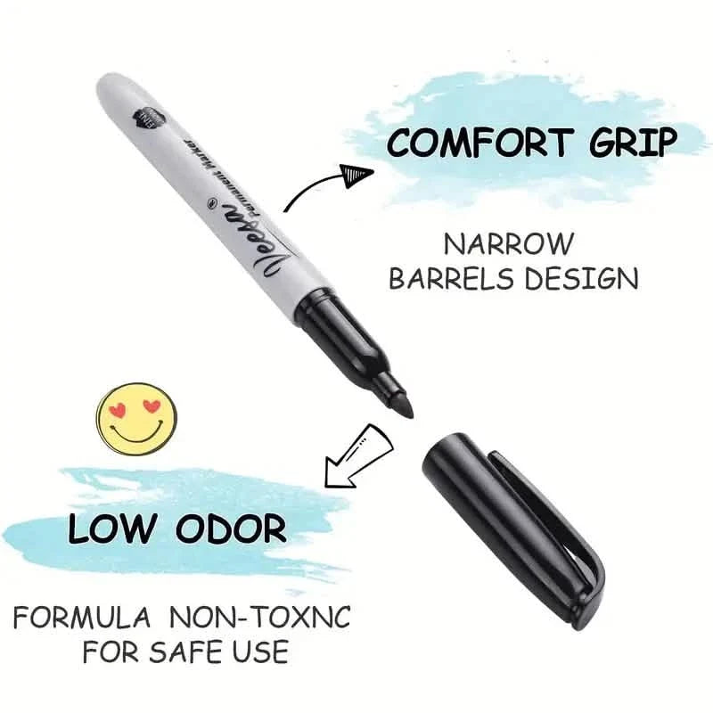 10-Pieces: Black Permanent Markers Fine Tip