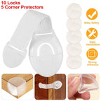 10-Pieces: Kids Safety Locks with 5 Furniture Corner Protectors