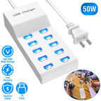 10-Ports 50W USB Wall Fast Charging Power Adapter