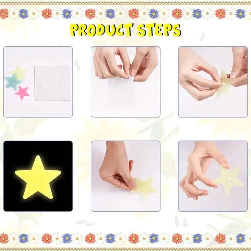 100-Pieces: Glow-in-the-Dark Fluorescent Wall & Ceiling Star Stickers