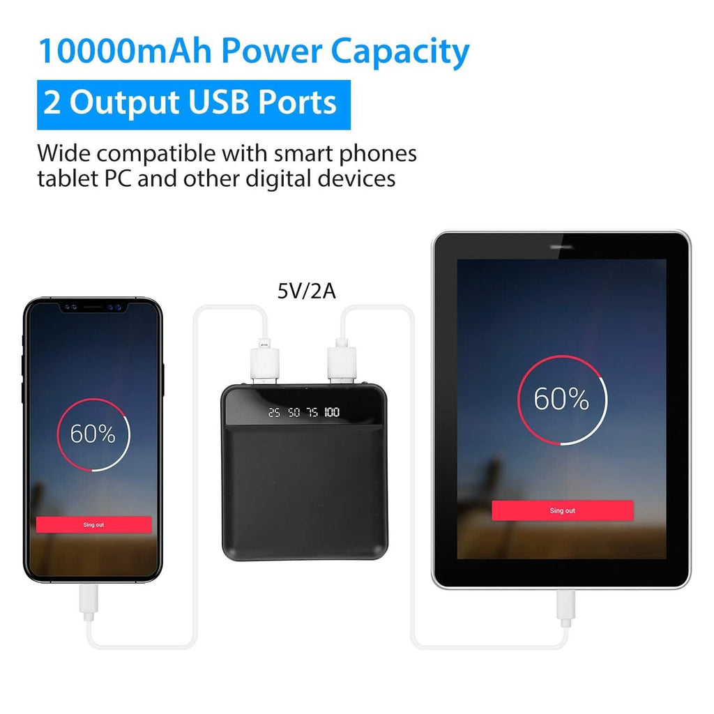 10000 mAh Portable Powerbank Mini with Dual USB Ports LCD Display