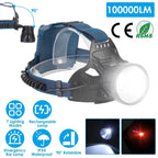 100000LM LED 7 Lighting  Modes Rechargeable Headlights