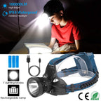 100000LM LED 7 Lighting  Modes Rechargeable Headlights