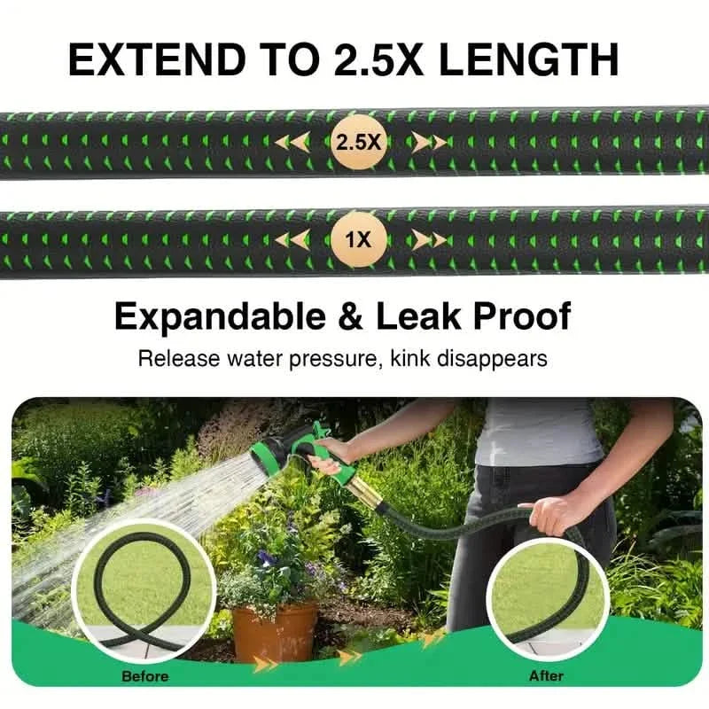 Heavy-Duty Expandable Garden Hose - Leakproof Design with Spray Nozzle