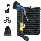 100ft Lightweight & No-Kink Flexible Garden Hose - 8 Function Nozzle, 3/4 Inch Solid Brass Fittings