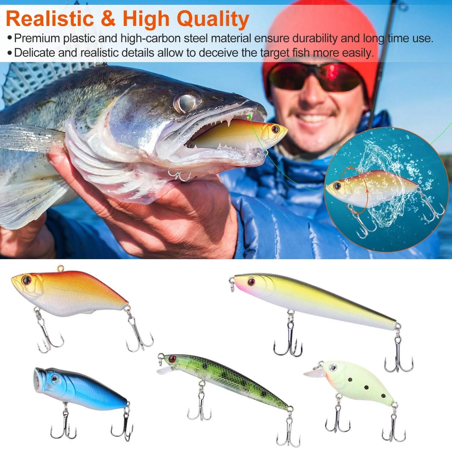 101-Pieces: Fishing Lure Kit Soft Plastic Fishing Baits Set with Soft Worms Crankbaits Box