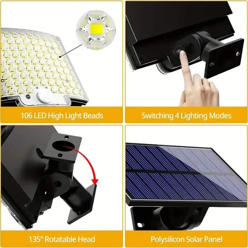 106LED Super Bright Motion Sensor Solar Power LED Garden Wall Light