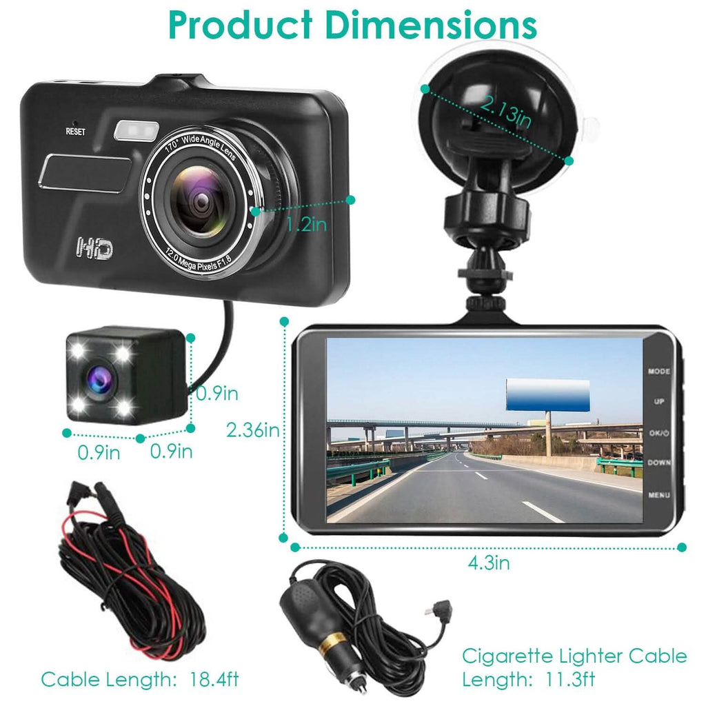 1080P 4-Inch Touch Screen Dual Dash Cam