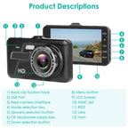 1080P 4-Inch Touch Screen Dual Dash Cam