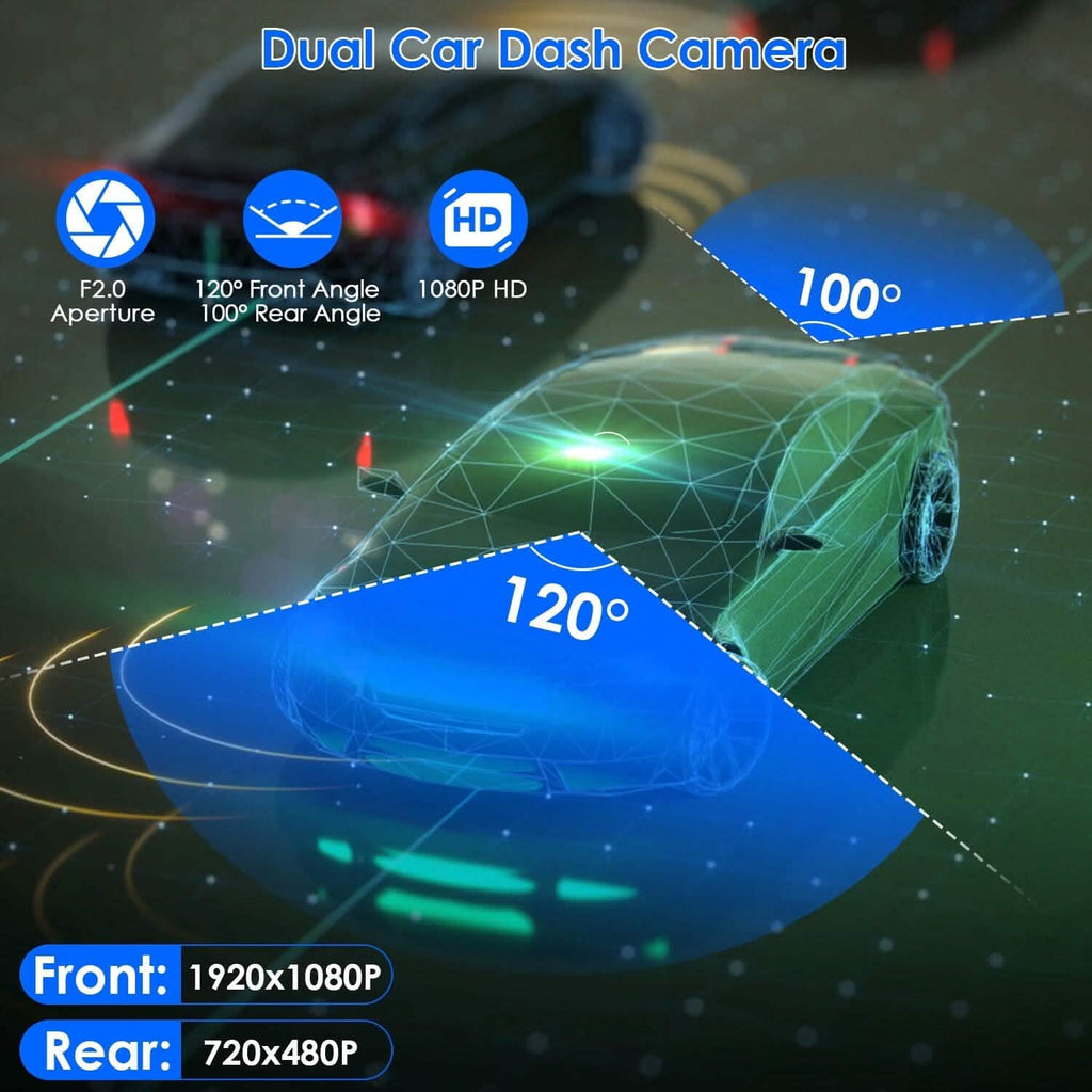 1080P Dual Dash Cam 3" Screen with Front and Rear Camera G-Sensor Motion Night Vision Loop Recording