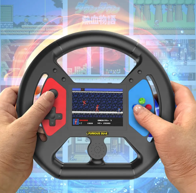 3.5-inch handheld game console with steering wheel design 999 Games Included