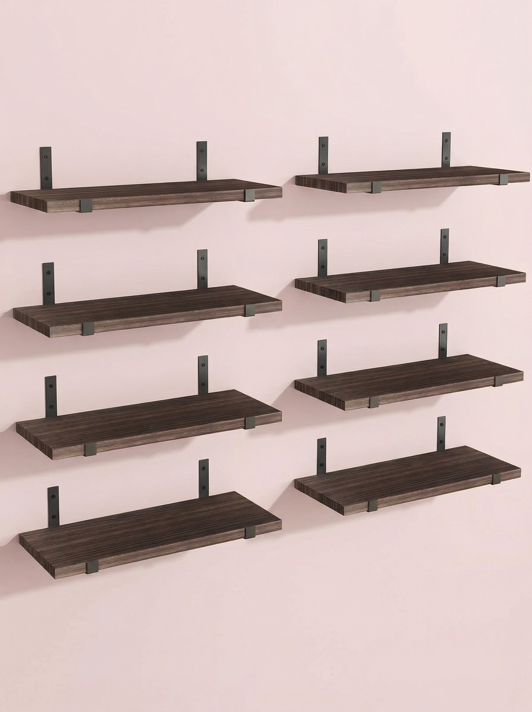 Rustic Wood Floating Wall Shelves with Metal Brackets