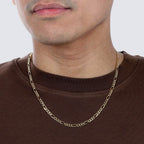 10K Solid Gold 3MM Italian Figaro Chain Link Pendant Necklace