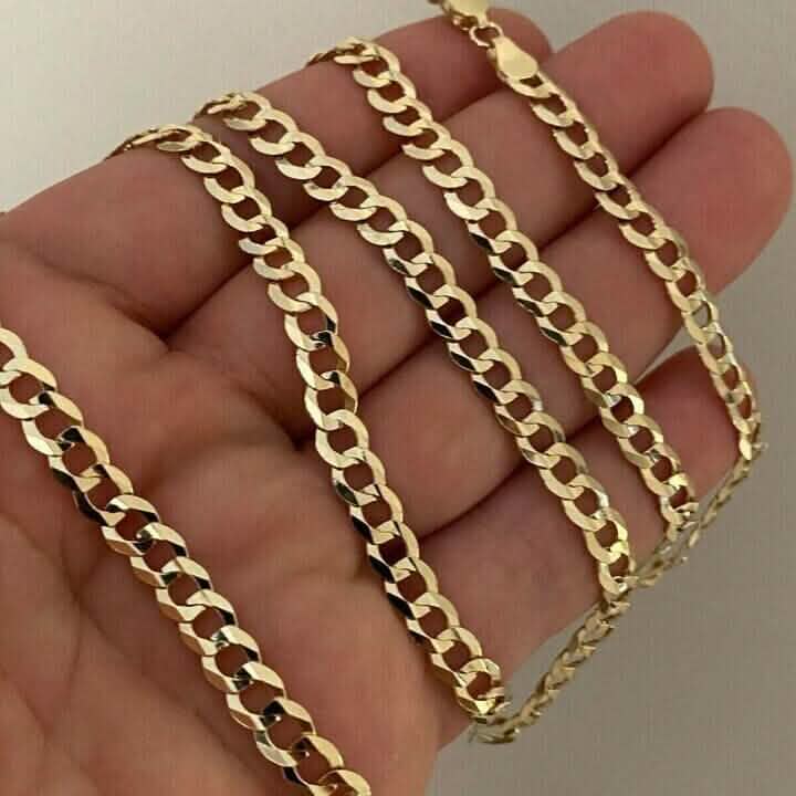 10k Yellow Gold 5MM Curb Chain Cuban Link Necklace 16"-30" Made In Italy