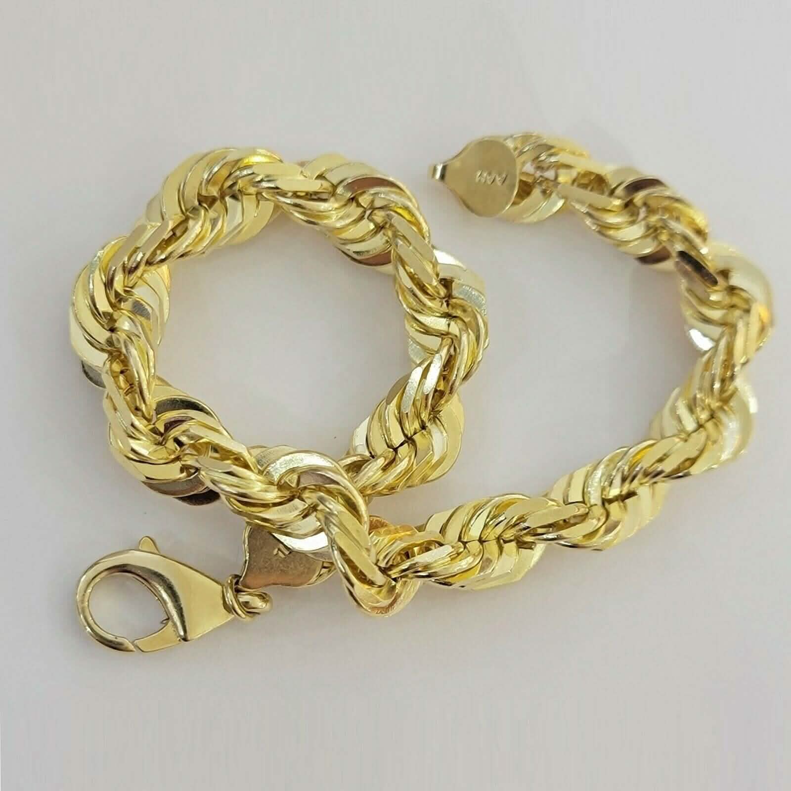 10k Yellow Gold Mens 6mm Diamond Cut Rope Genuine Italian Chain Link Bracelet 8"