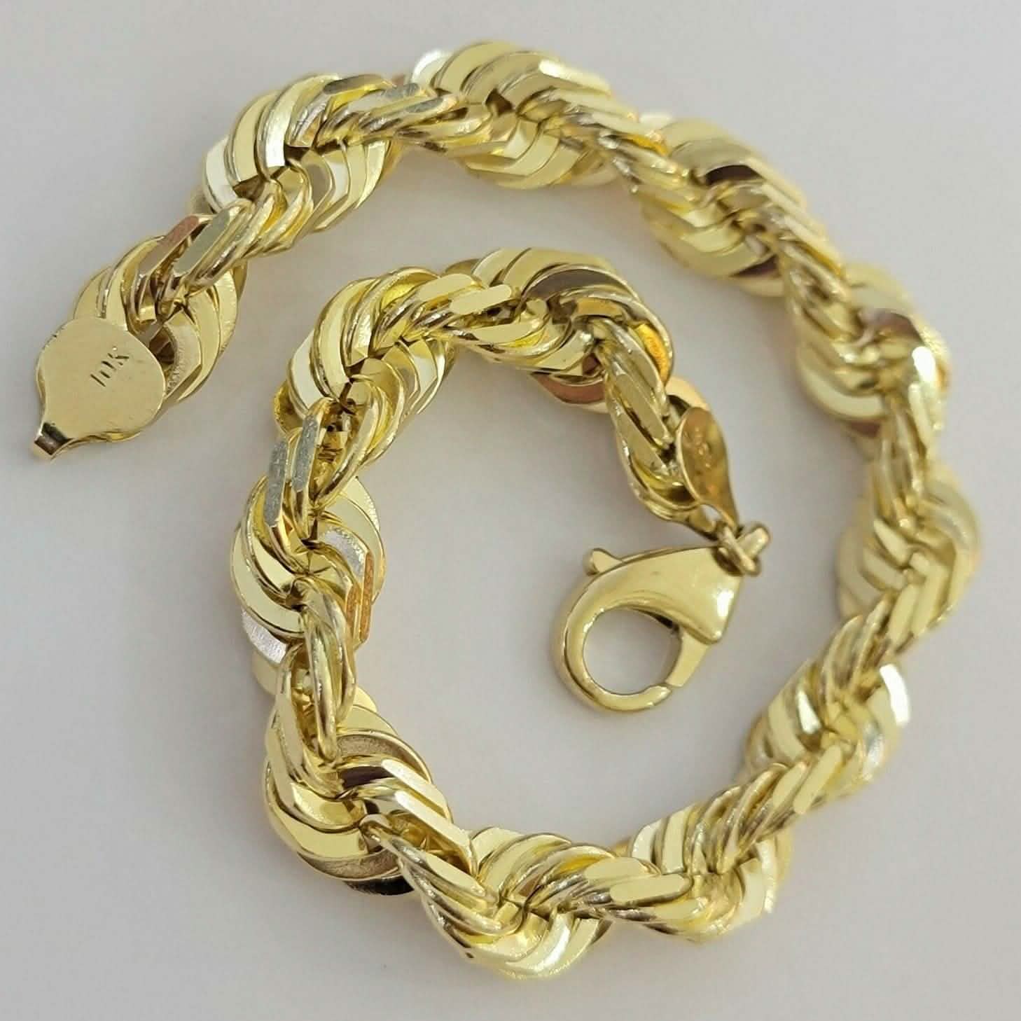 10k Yellow Gold Mens 6mm Diamond Cut Rope Genuine Italian Chain Link Bracelet 8"