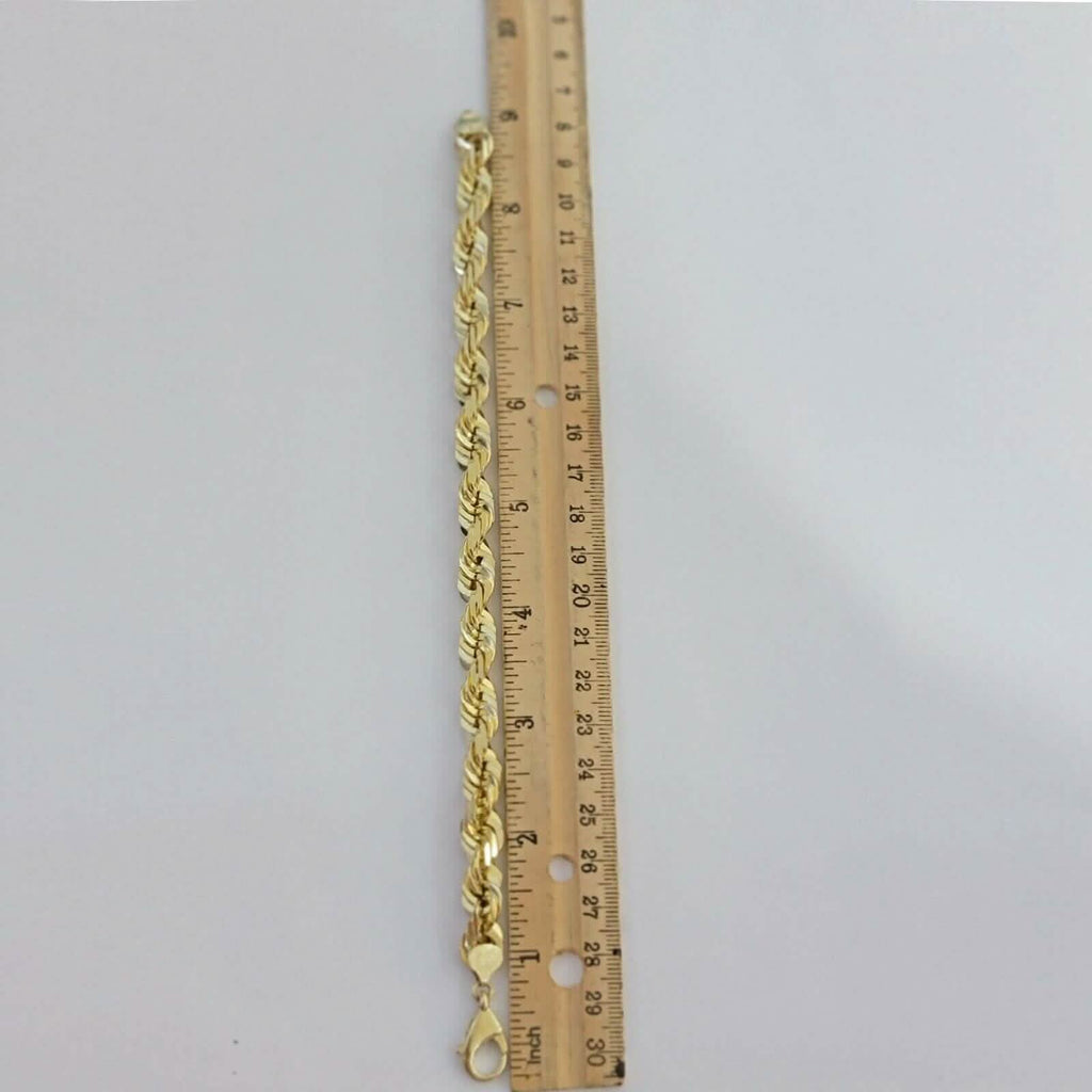 10k Yellow Gold Mens 6mm Diamond Cut Rope Genuine Italian Chain Link Bracelet 8"