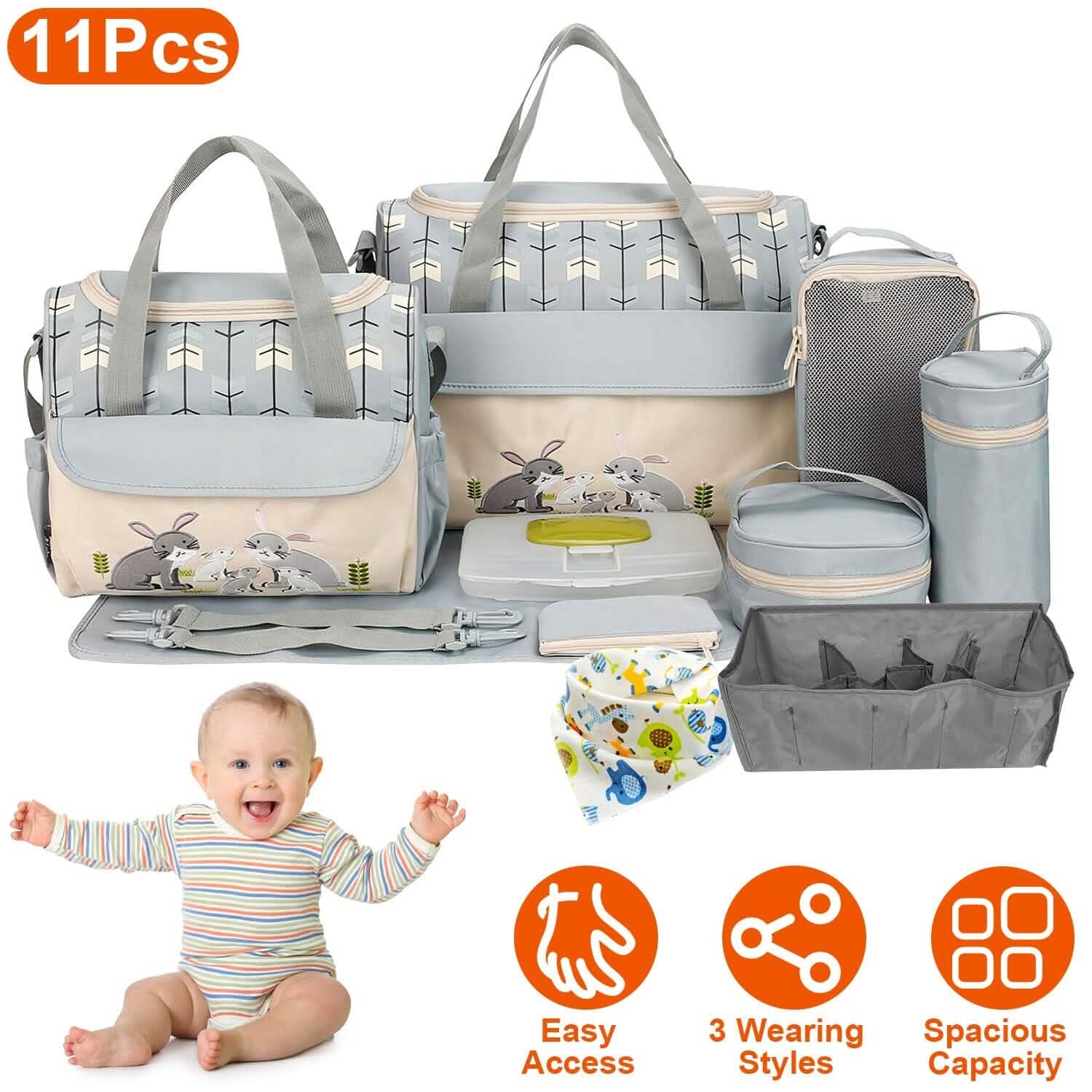 11-Piece Set: Multifunctional Diaper Handbags with Food Bag