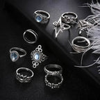 11-Pieces: Vintage Synthetic Gemstone Ring Set
