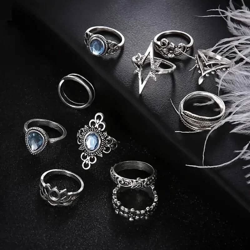 11-Pieces: Vintage Synthetic Gemstone Ring Set