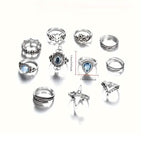 11-Pieces: Vintage Synthetic Gemstone Ring Set
