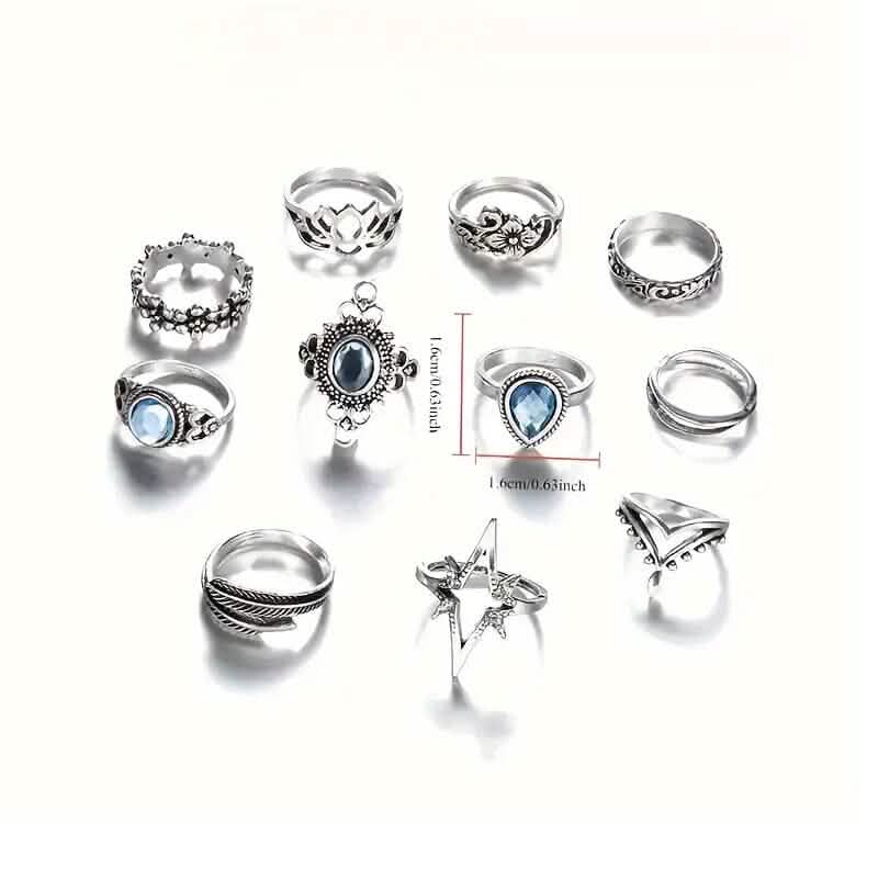11-Pieces: Vintage Synthetic Gemstone Ring Set